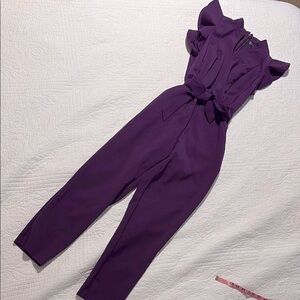 Purple Ruffled Sleeve Jumpsuit with Fitted Waist